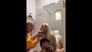 Two Horny Blonde Teens Pussy Licking In Public Changing Room